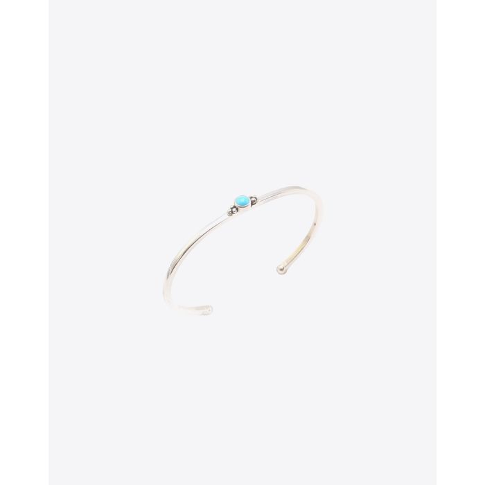 Harpo Jonc fin Argent poli & Turquoise ronde & 3 points Argent vieilli - H16