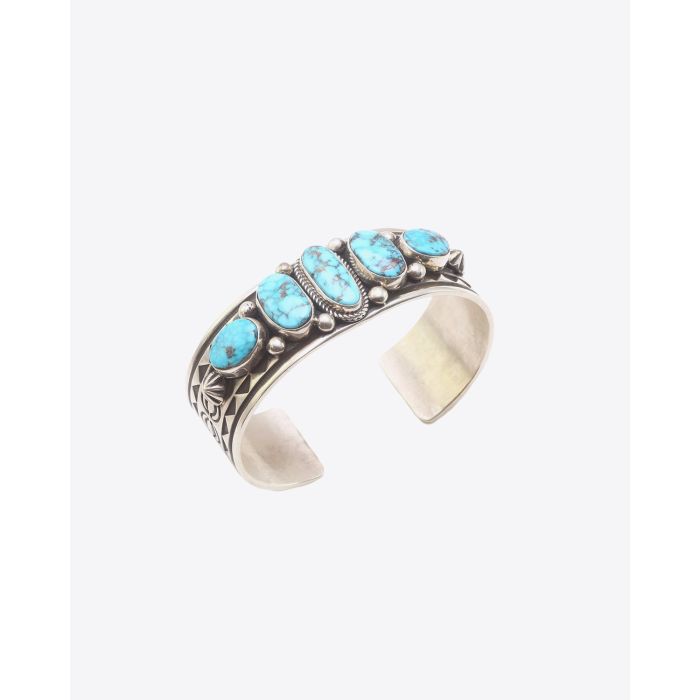 Harpo Jonc large 5 Turquoises Ovales & Argent vieilli - H16 