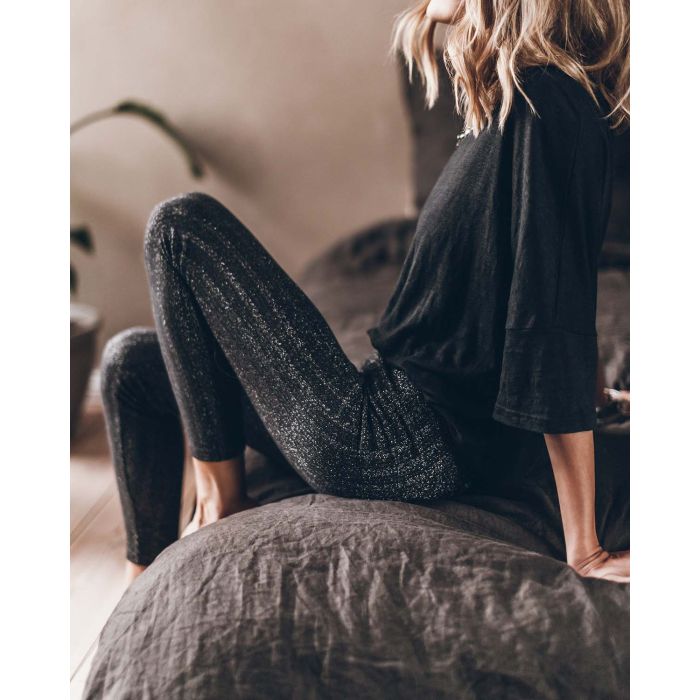Mikuta Leggings côtelé à paillettes Noir