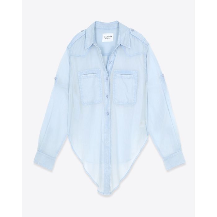 Chemise Valiane Isabel Marant Etoile en voile de coton bleu clair. Vue de face.