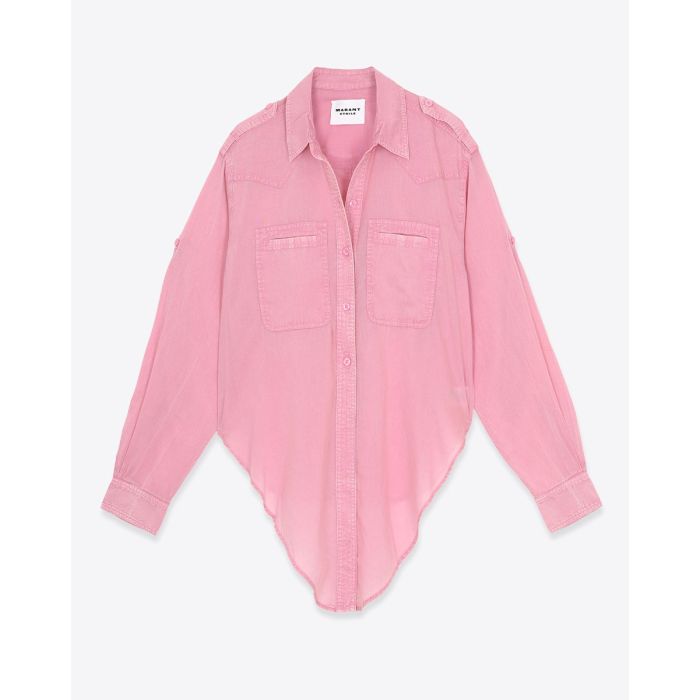 Chemise Valiane Isabel Marant Etoile en voile de coton rose Bubblegum. Vue de face.