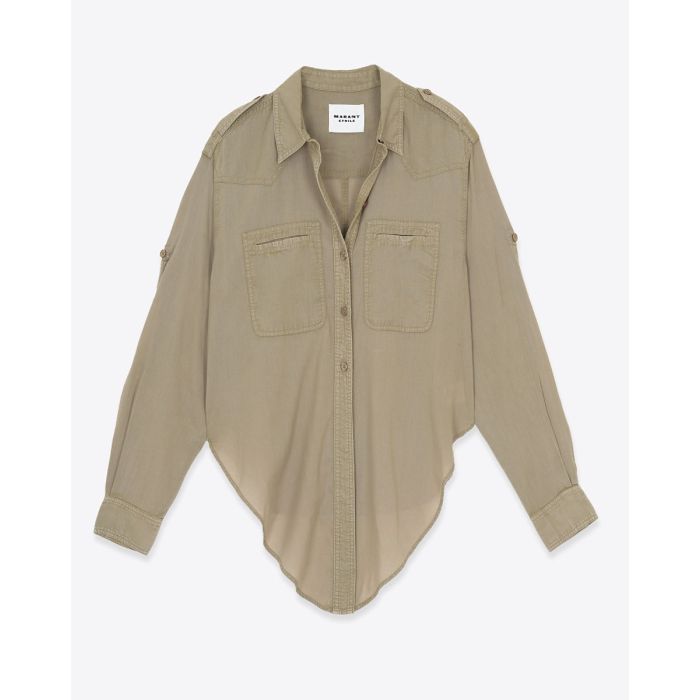 Chemise à nouer Valiane Isabel Marant Etoile en voile de coton kaki clair. Vue de face.