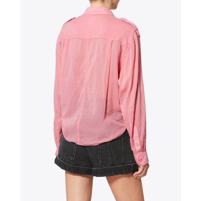 Chemise Valiane Isabel Marant Etoile en voile de coton rose Bubblegum, portée de dos.