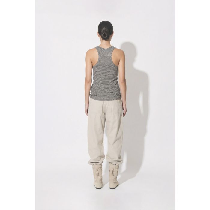 Débardeur Théa Isabel Marant Etoile à rayures noires et blanches en coton et lin, porté de dos.
