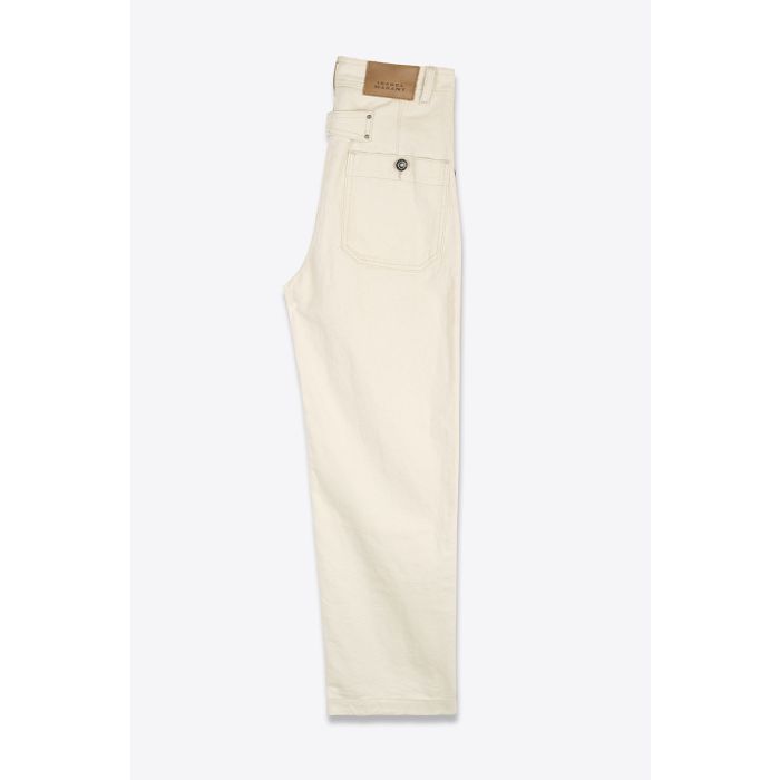 Pantalon Ermina Isabel Marant Etoile en toile de coton écru esprit worker vue de profil.