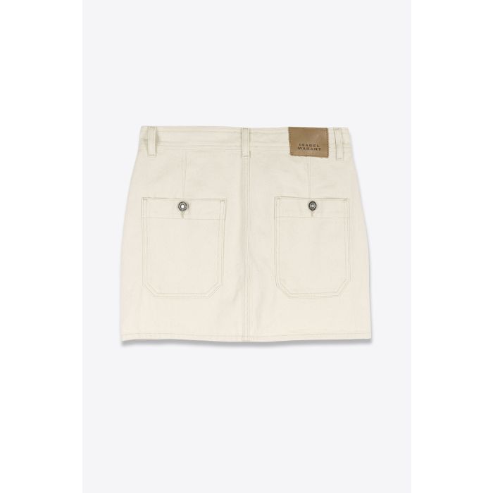 Jupe courte Estera Isabel Marant Etoile en toile écru vue de dos. Détail des grandes poches plaquées boutonnées.