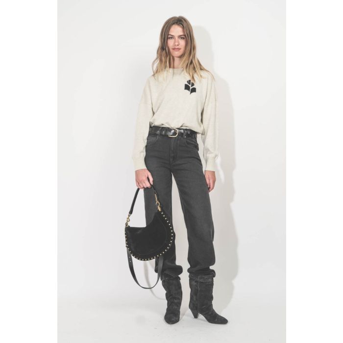 Pull Marisans Isabel Marant Etoile en coton et laine gris clair logo noir. Porté avec un jean noir.