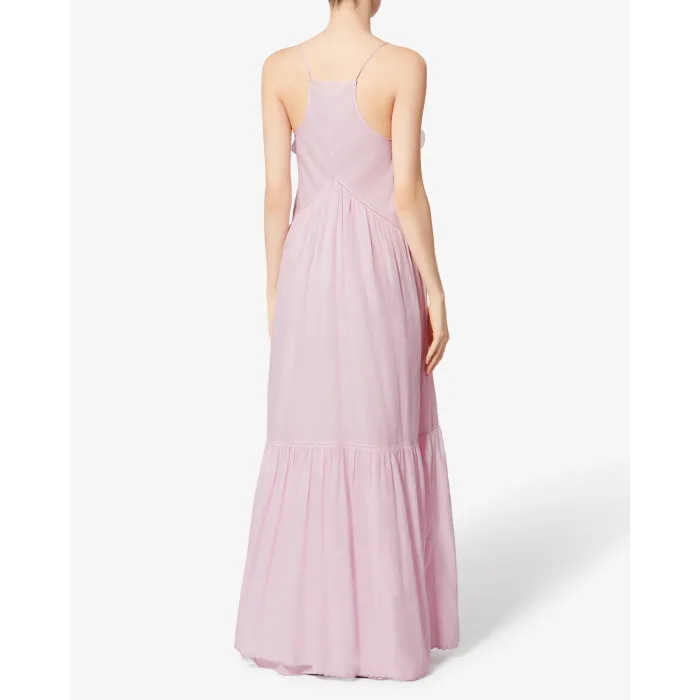 Robe longue à fines bretelles Vasma Isabel Marant Etoile en voile de coton rose pâle, porté de dos.