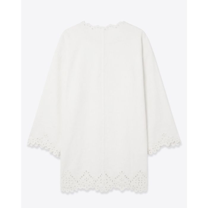 Robe tunique manches longues Sherazade Isabel Marant Etoile en coton blanc ajouré ornée de broderie anglaise, vue de dos.