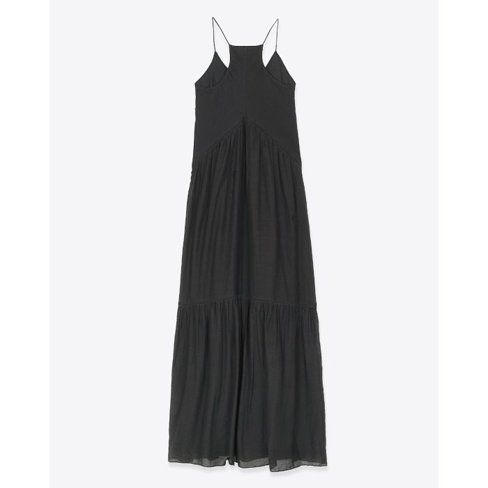 Robe longue à fines bretelles Vasma Isabel Marant Etoile en voile de coton noir. Vue de dos.