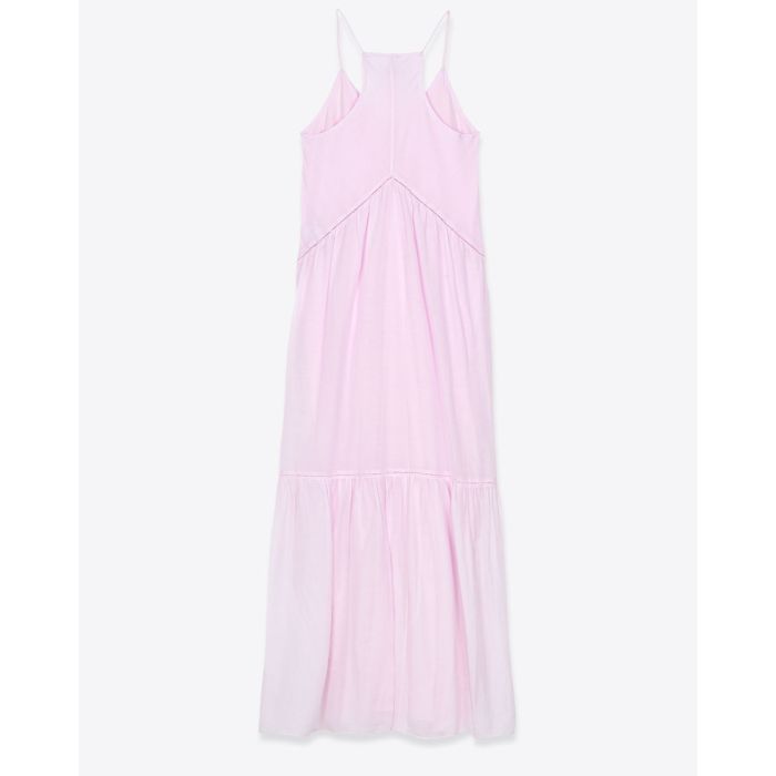 Robe longue à fines bretelles Vasma Isabel Marant Etoile en voile de coton rose pâle. Vue de dos.