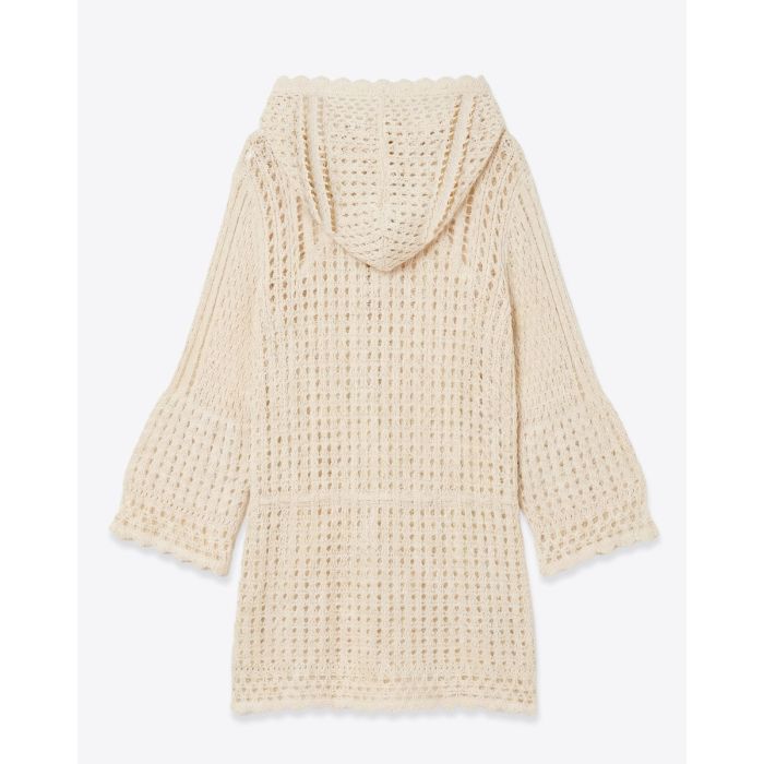 Robe courte manches longues à capuche Zelnie Isabel Marant Etoile en crochet écru, vue de dos.
