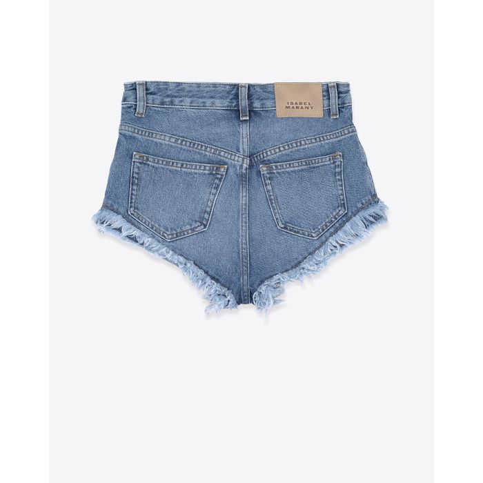 Mini-short Eneidala Isabel Marant en denim bleu délavé, vue de dos.
