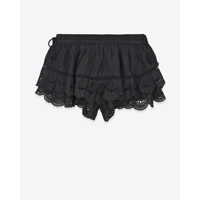 Short Puria Isabel Marant Étoile en voile de coton et en dentelle noire. Vue de dos.