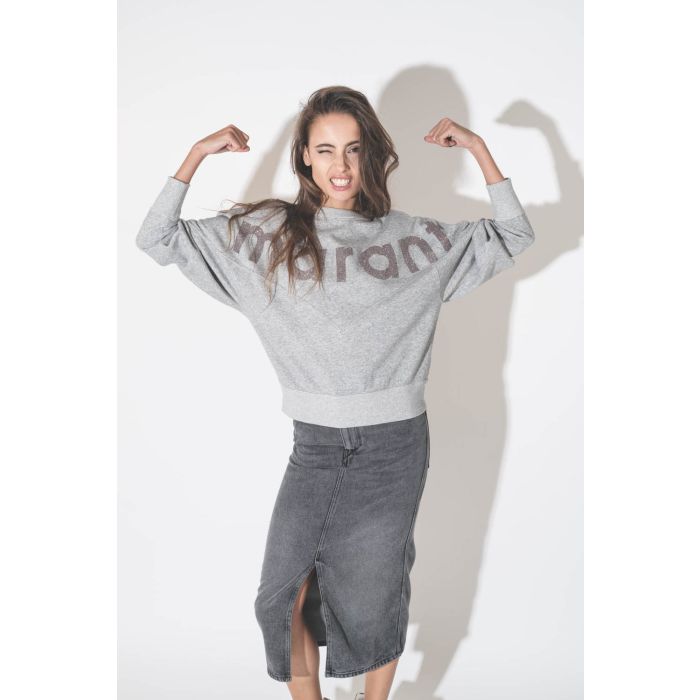 Sweatshirt manches chauve-souris logo Marant à paillettes gris chiné Houston Isabel Marant Etoile. Détail des manches chauve-souris.