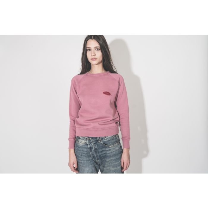 Sweatshirt Millyny Isabel Marant en coton rose bouche rouge brodée sur la poitrine.