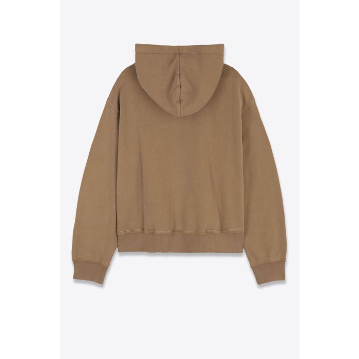 Sweat-shirt à capuche Salmy Isabel Marant Étoile camel en coton avec logo brodé ton sur ton sur la poitrine et coupe courte décontractée. Vue de dos.