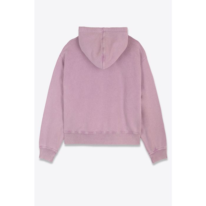 Sweat-shirt à capuche Salmy Isabel Marant Etoile en molleton rose mini logo floqué sur la poitrine écru. Vue de dos.