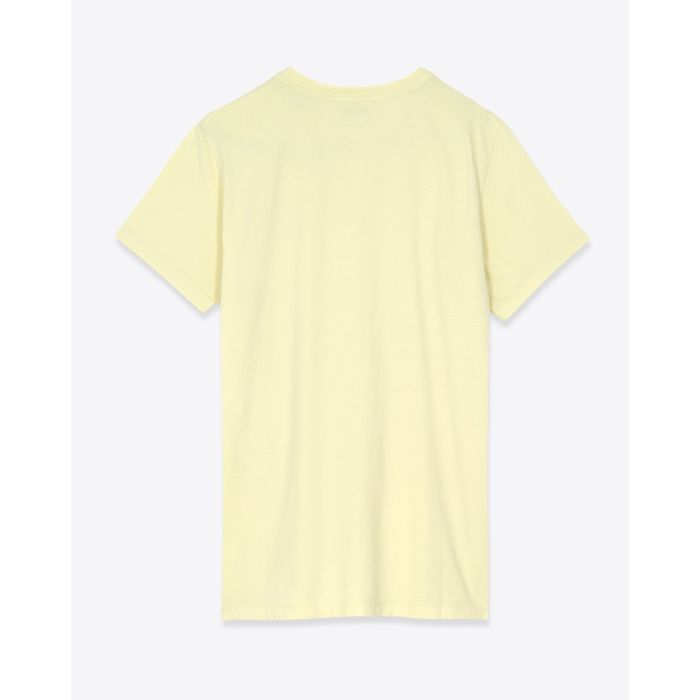 T-shirt Aby Isabel Marant Étoile en coton jaune pâle, logo bodé écru au-dessus de la poitrine. Vue de dos.