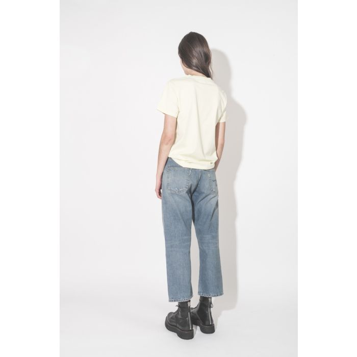 T-shirt Aby Isabel Marant Étoile en coton jaune pâle, logo brodé en écru au-dessus de la poitrine. Vue de dos.