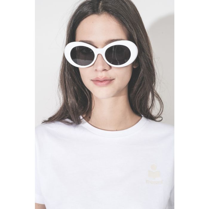 T-shirt Aby Isabel Marant Étoile en coton blanc, mini logo brodé ton sur ton au-dessus de la poitrine. Détail du logo écru.