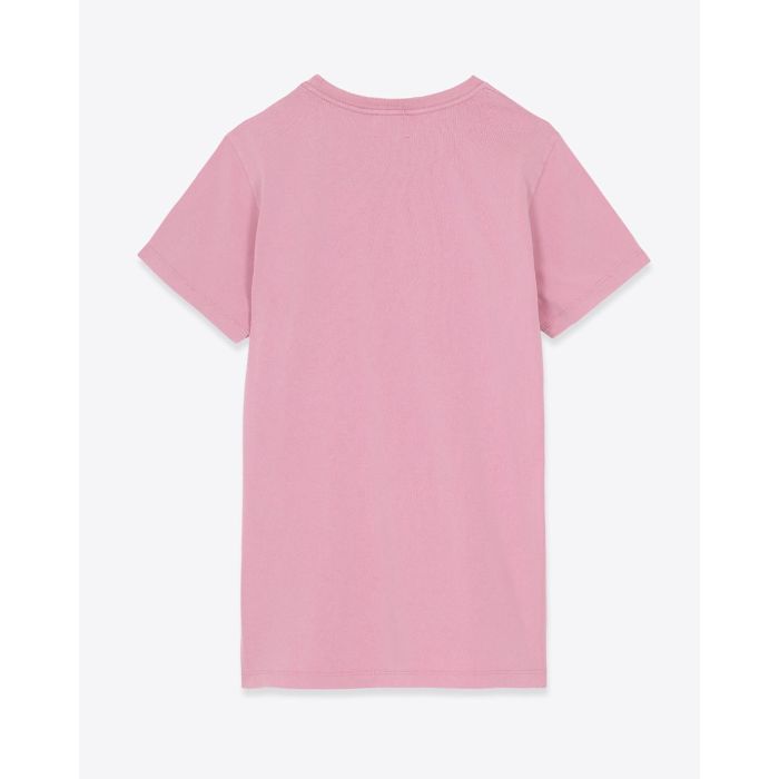 T-shirt droit à manches courtes en coton rose Bubblegum Aby Isabel Marant Etoile. Logo bordeaux sur le poitrine. Vue de dos.