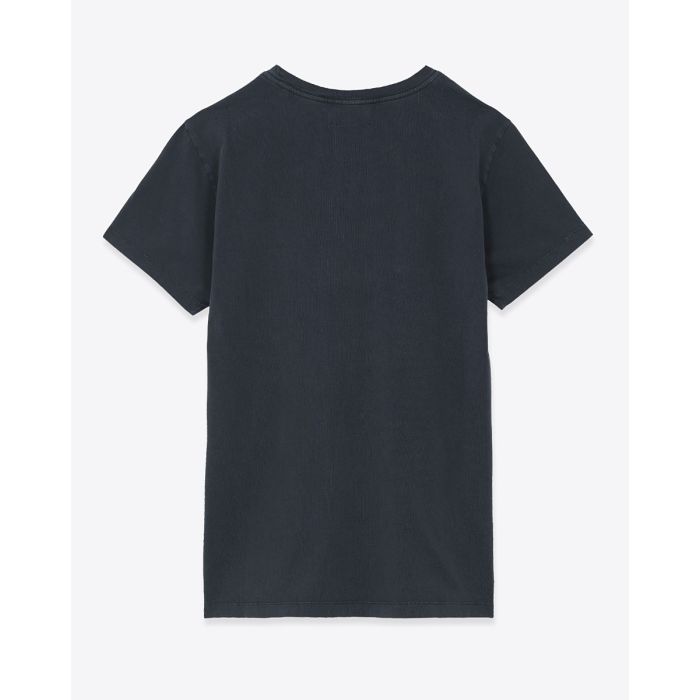 T-shirt droit à manches courtes Aby Isabel Marant Etoile en coton marine, logo brodé écru. Vue de dos.