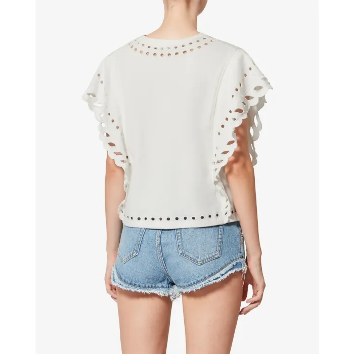 Tee-shirt court Odyle Isabel Marant Etoile en coton brodé écru, porté de dos.