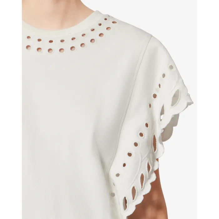 Tee-shirt court Odyle Isabel Marant Etoile en coton brodé écru. Détails des broderies.