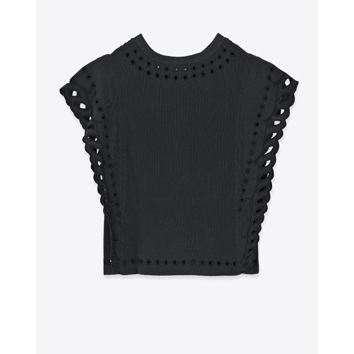 T-shirt court Odyle Isabel Marant Etoile en coton brodé noir. Vue de dos.