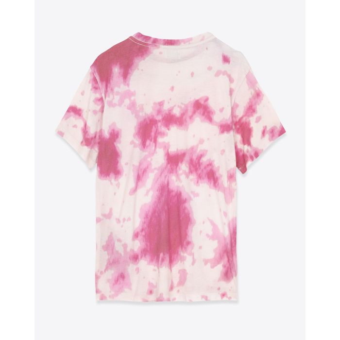T-Shirt droit à manches courtes Zewel en coton motif tie and dye rose nuage, logo blanc « Marant » imprimé devant. Vue de dos.