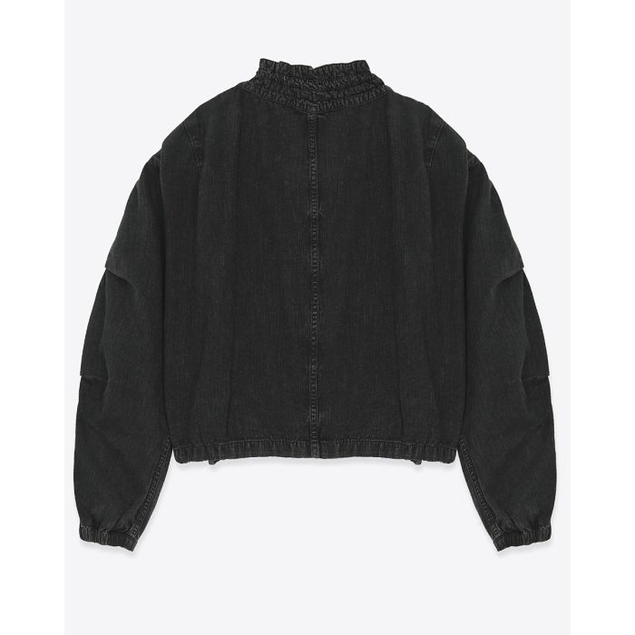 Veste courte Plume Isabel Marant Etoile en chambray noir délavé. Vue de dos.