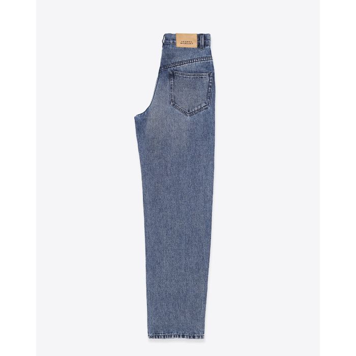 Jean fluide Jenny Isabel Marant en denim bleu clair. Vue de face. Forme classique « Regular ». Vue de profil.