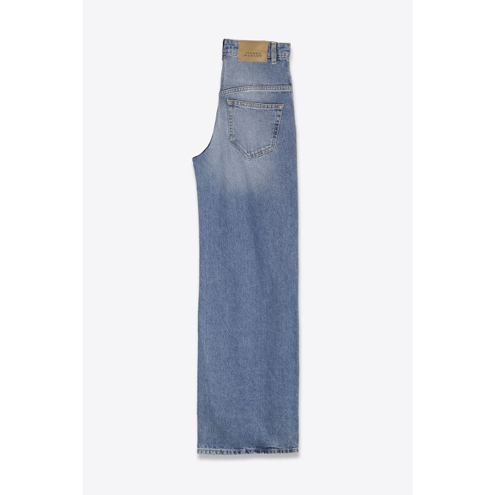 Jean Lemony Isabel Marant en denim bleu clair délavé, coupe ample taille haute à jambes très larges vue de profil.
