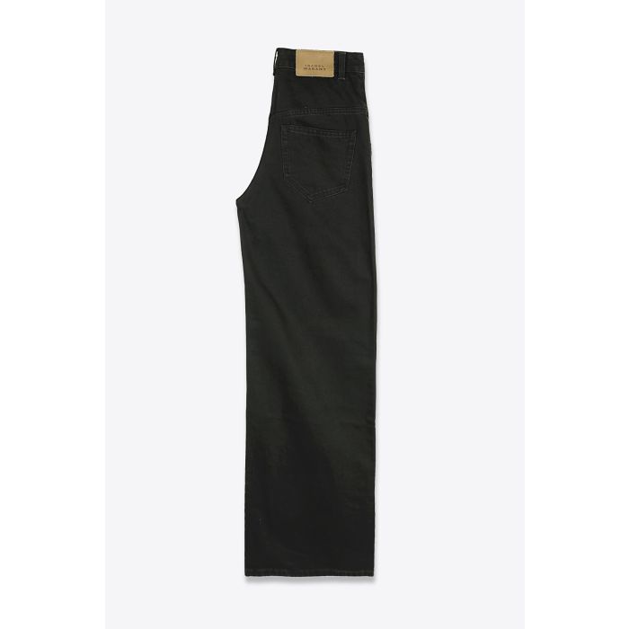 Jean Lemony Isabel Marant en denim noir, coupe ample taille haute à jambes très larges vue de profil.