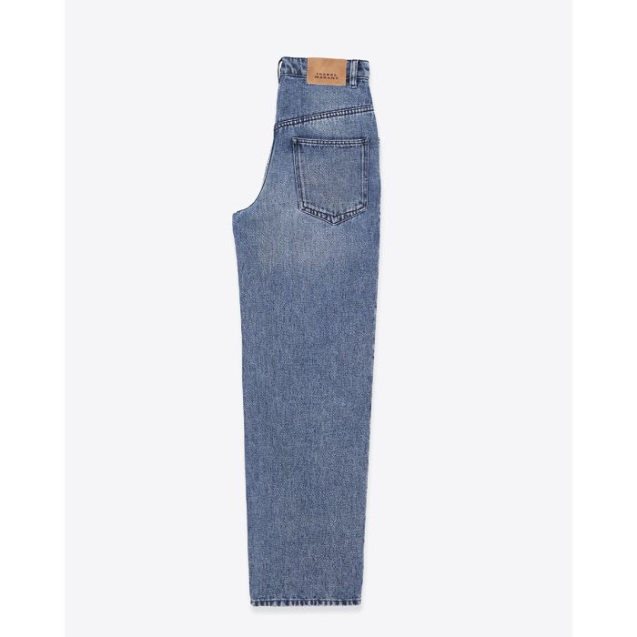 Jean fluide à pinces Rodayna Isabel Marant en denim bleu ciel. Coupe large. Vue de profil.