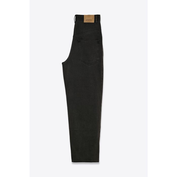 Jean Rodayna Isabel Marant en denim noir délavé à jambe large et pinces vue de profil.