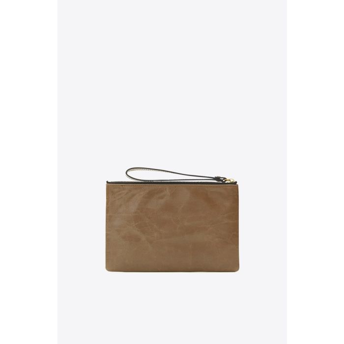 Pochette avec anse porté main en cuir glacé kaki foncé Mino Isabel Marant. Dos.
