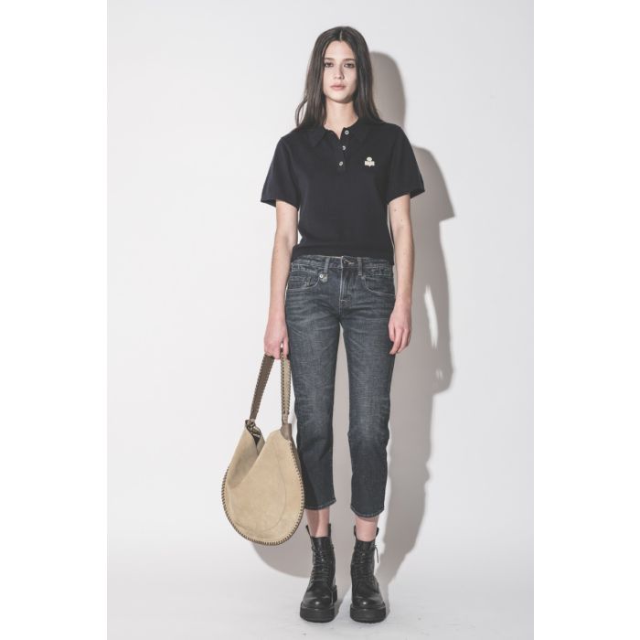 Polo Althea Isabel Marant en coton et laine bleu nuit, porté de face.