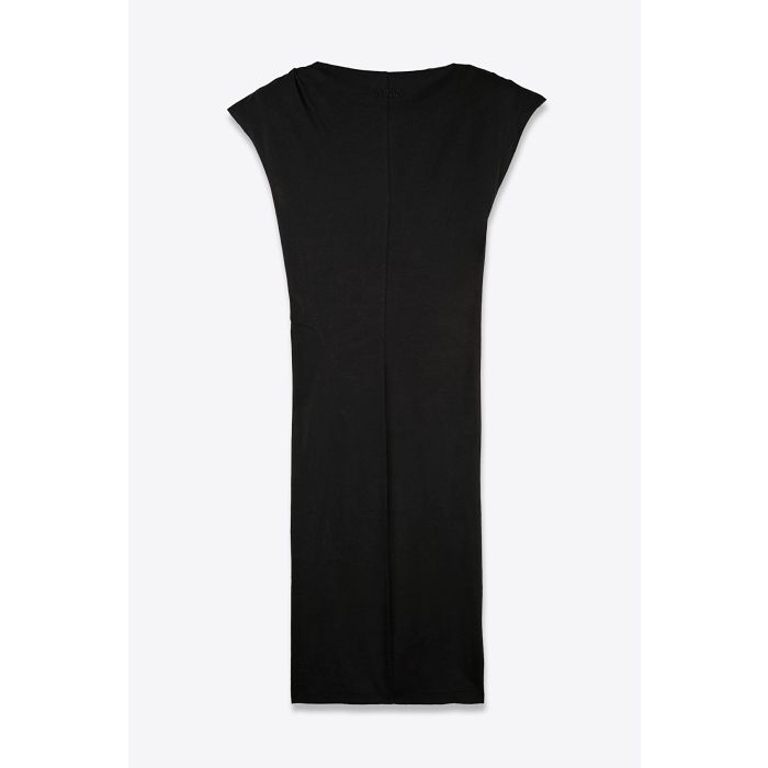 Robe midi Nadeline Isabel Marant en jersey de coton noir drapée avec épaulettes amovibles vue de dos.
