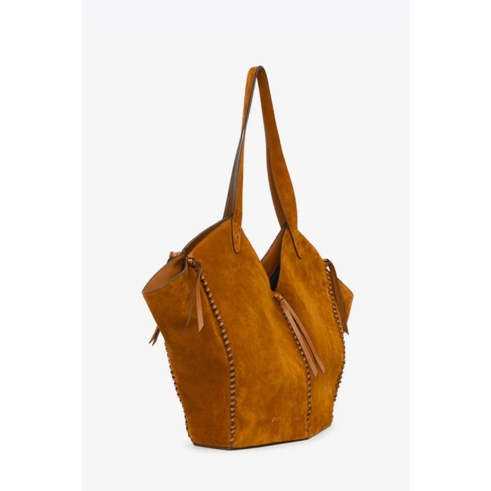 Sac cabas Tampa Isabel Marant en cuir suédé cognac. Vue de profil.