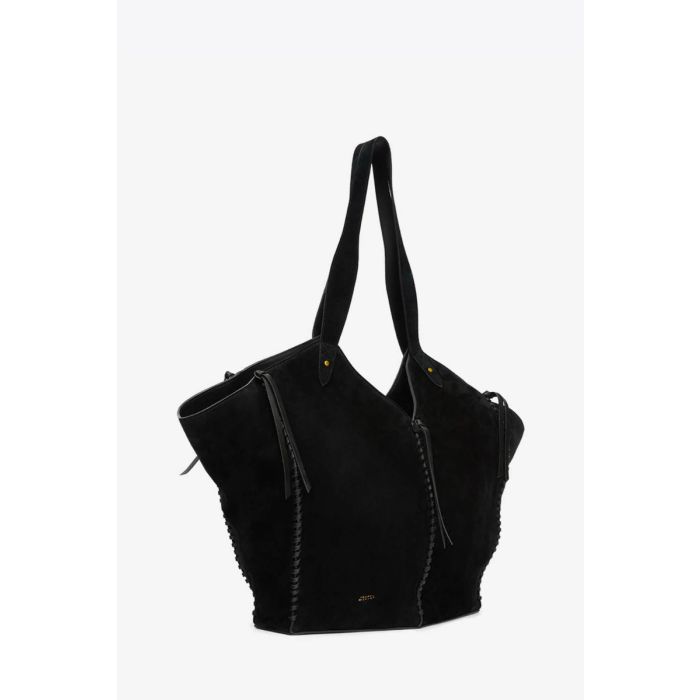 Sac Cabas Tampa Isabel Marant en cuir suédé noir. Vue de profil.