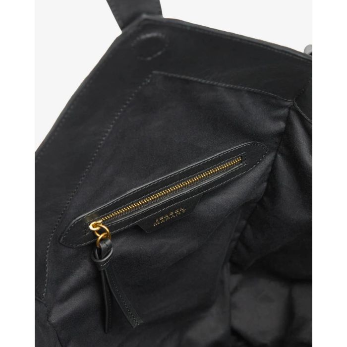 Sac Cabas Tampa Isabel Marant en cuir suédé noir. Détail de la poche zippée à l'intérieur.