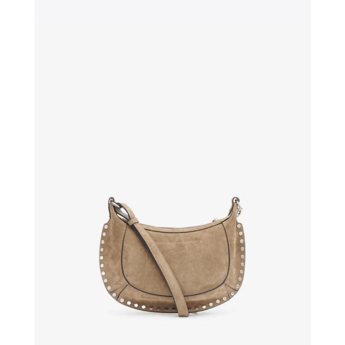 Sac Oskan Moon Isabel Marant en cuir suédé taupe clous argent. Vue de dos.
