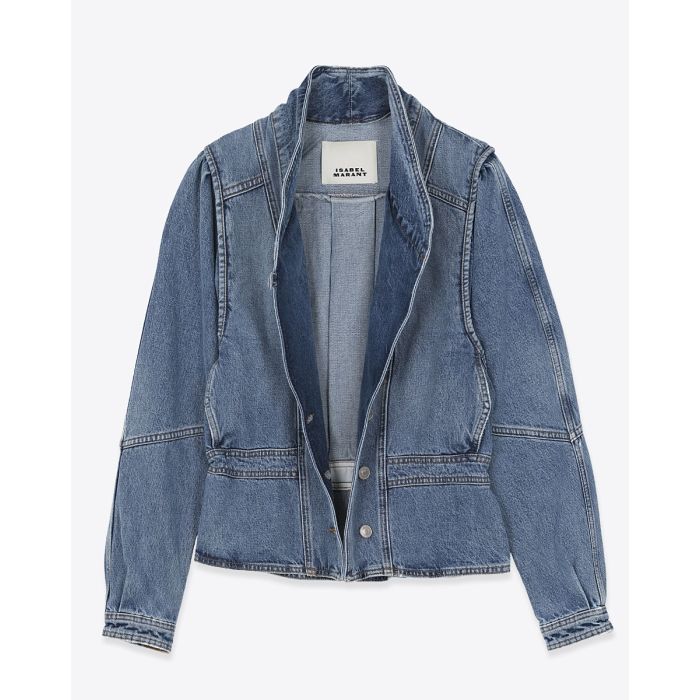 Veste Dolie Isabel Marant Étoile en denim bleu délavé. Vue de face et ouverte.