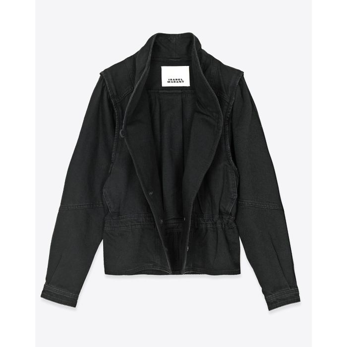 Veste Dolie Isabel Marant en denim noir. Vue de face et ouverte.