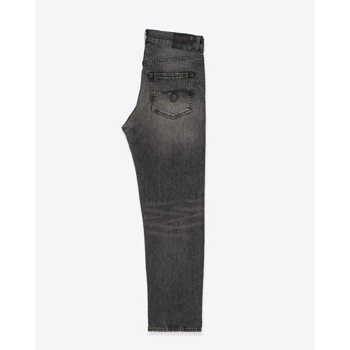 Jean Boyfriend R13 en denim noir délavé Leyton Black. Vue de profil.