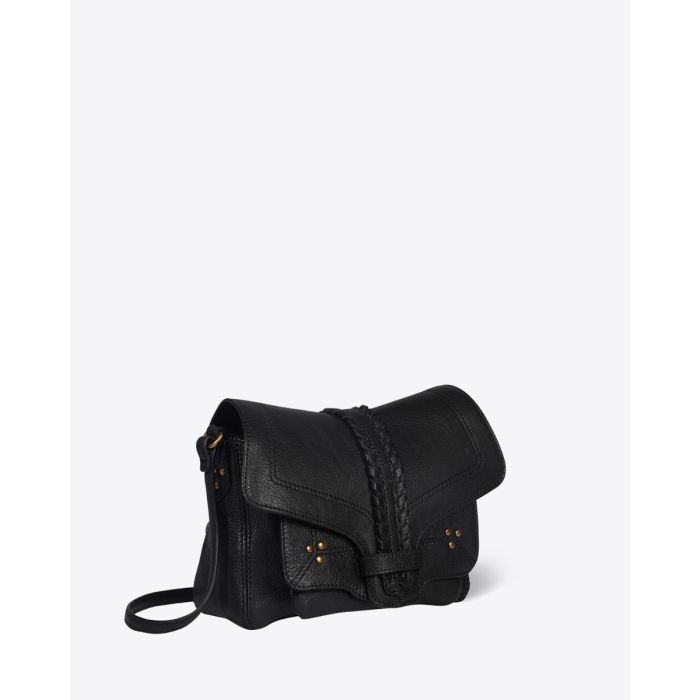 Sac Harry S Jérôme Dreyfuss en cuir noir. Vue de profil.