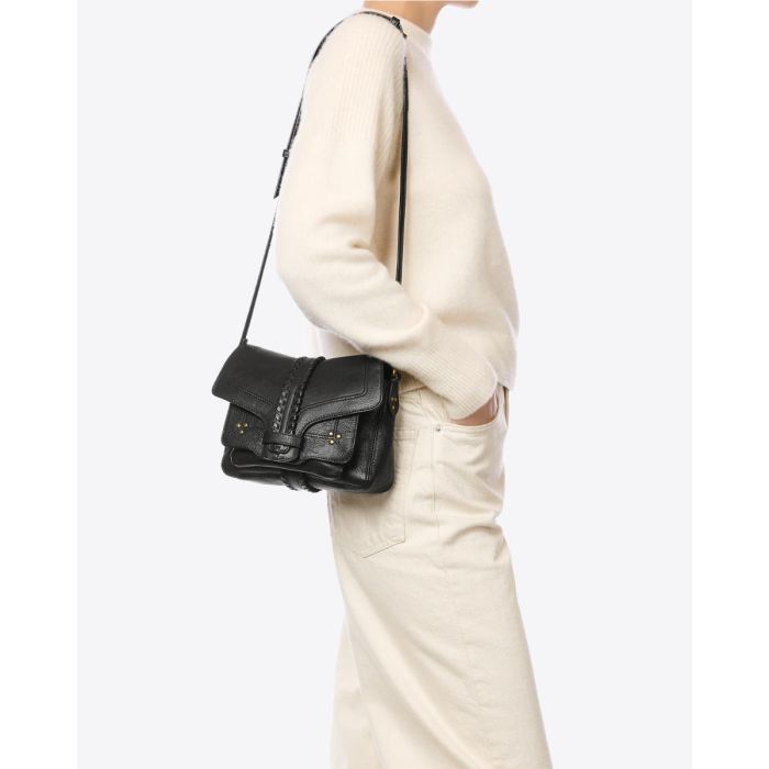 Sac Harry S Jérôme Dreyfuss en cuir noir, porté à l'épaule.