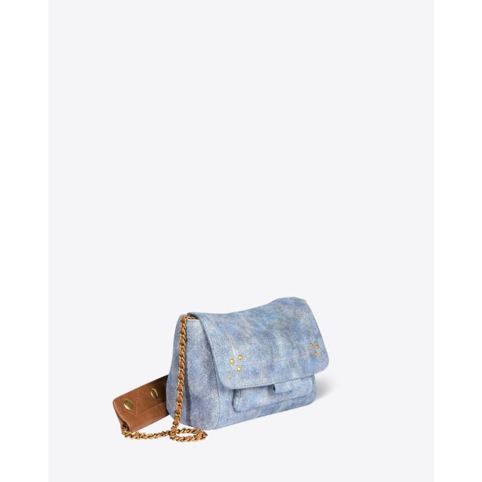 Sac Lulu S Jérôme Dreyfuss en cuir suédé jeans délavé. Vue de profil.